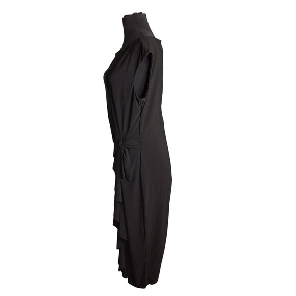 Chaps Size L Dress Sleeveless Little Black Ruched Waist Ruffle Detail - Picture 3 of 10
